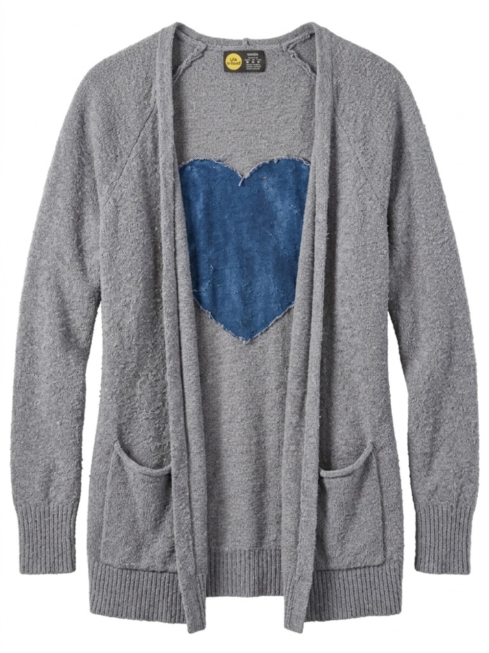 Life Is Good Gray Open-Front Cardigan with Blue Heart